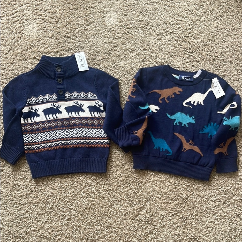 The Children's Place Kids Dinosaur and Moose Sweater Set - Blue